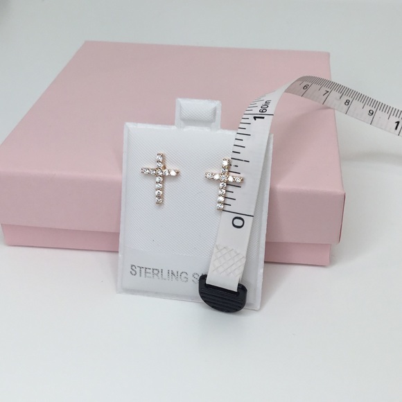 Rose GP/Sterling Silver Cz Cross Post Earrings - Picture 12 of 16